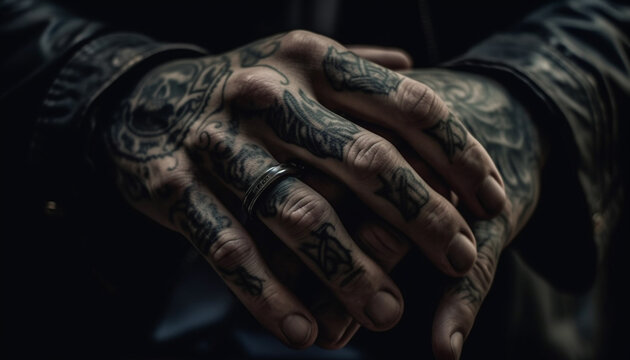Hand holding tattoo showcases individuality and creativity generated by AI