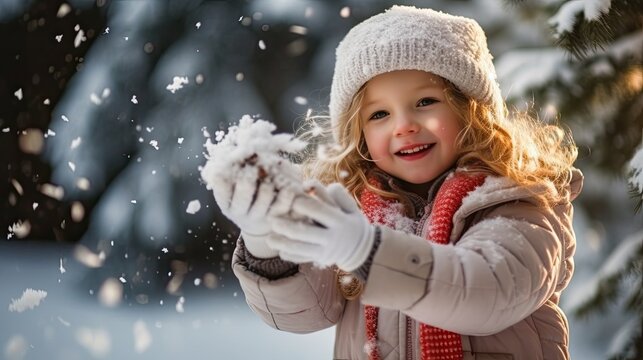 child playing with snow in the park