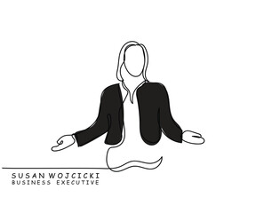 line art of Susan Wojcicki who is one of the most influential women in the world. Womens day concept art.