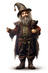 Fairy tale dwarf wizard isolated on white background. Concept generated AI image illustration. Fairy tales characters