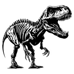 Dinosaur skeleton illustration, isolated on transparent background, Generative Ai.