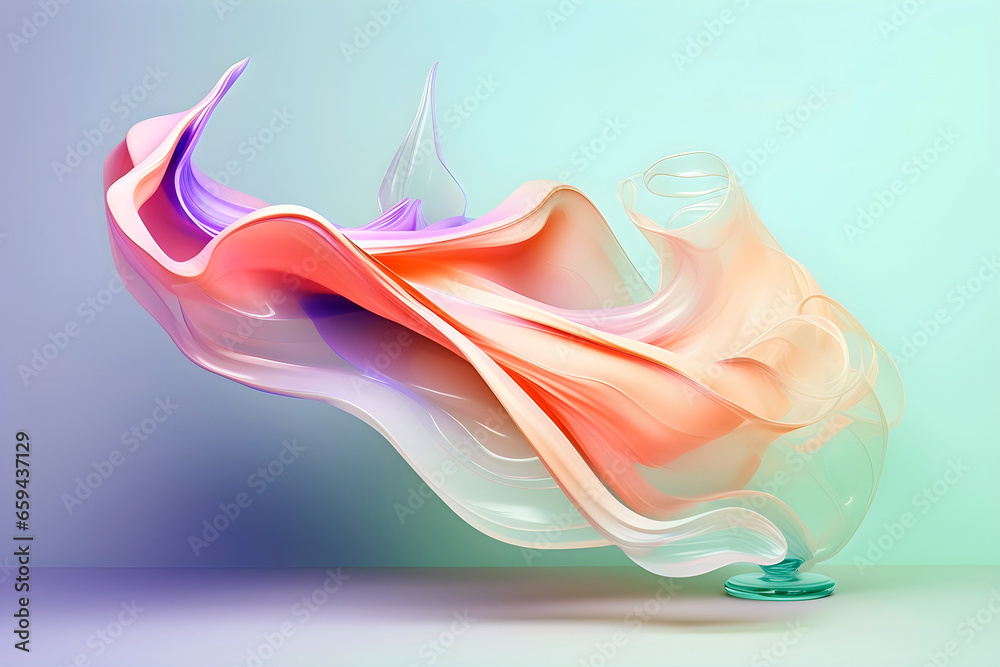 Wall mural abstract colorful gradient translucent wave background. modern glossy colorful translucent fluid mot