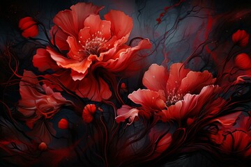 Stunning artistic arrangement of abstract red flowers. Generative AI
