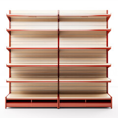 Empty shelves furniture for shop or store isolated on white background. Concept generated AI image illustration. Symbol of goods storage in shops