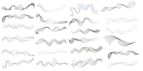 Set of 24 wavy technology curve lines background. Set of Grey wave swirl, twisted curve lines with blend effect. Frequency sound wave lines. Abstract business wave lines. vector illustration