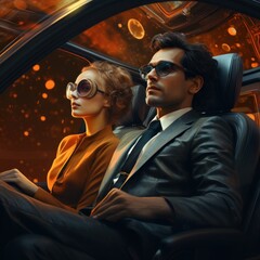 A vibrant girl sporting bold sunglasses and a bright red lipstick adds an edgy touch to her outdoor fashion ensemble, making a bold statement through her eyewear art