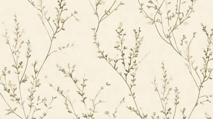  a white wallpaper with a pattern of branches and leaves.  generative ai