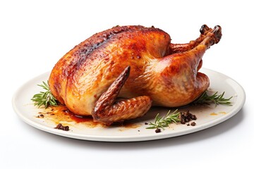 Roasted Thanksgiving turkey isolated on white background