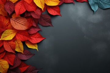 Autumn background with leaves on gray background. Top view