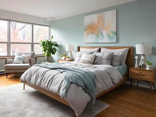 Bedroom, Serene space with a cozy bed for restful relaxation.