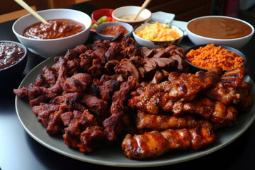 eat grilled bbq meat that is very delicious and topped with sauce to make it even more pleasing to the tongue