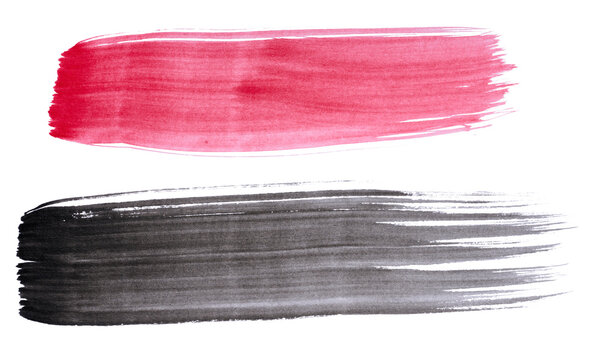 Watercolor brush stroke of black and red paint, on a white isolated background