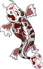 Beautiful line art Koi carp tattoo design ,colorful koi fish and flower. Idea for tattoo and coloring books.