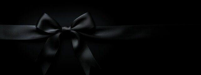 Black Friday sale background, banner with black bow silk ribbon. Black Friday Super Sale black silk bow present background.