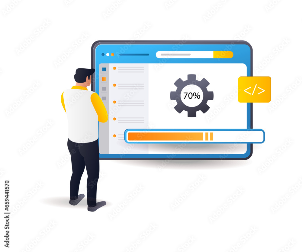 Aufkleber Man waiting for loading maintenance application update