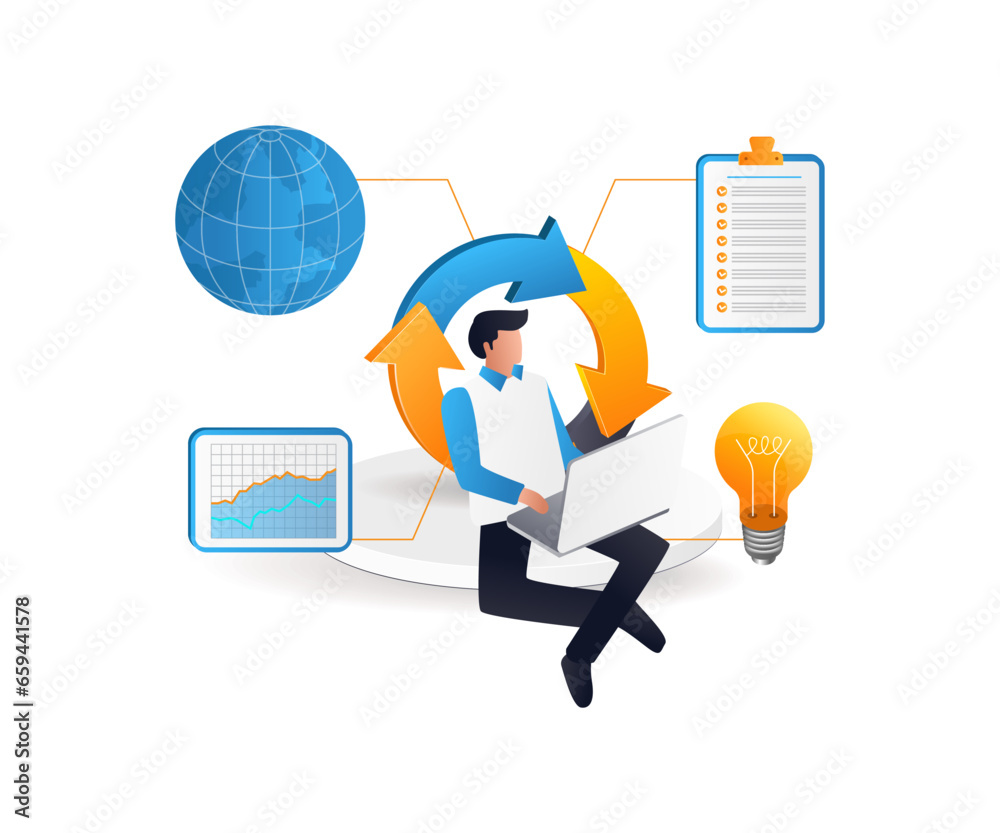 Aufkleber man with laptop infographic business developer
