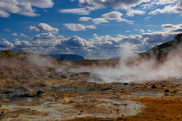 Mud springs and solfatars in the colorful high-temperature area of Namaskard-Iceland
