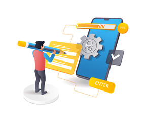 Man filling in smartphone data security account password