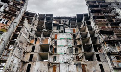 destroyed and burned houses in the city Russia Ukraine war