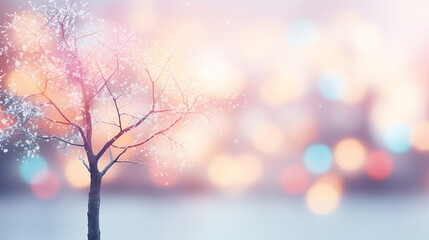 Festival light bokeh background with tree. Christmas, New Year and holiday theme