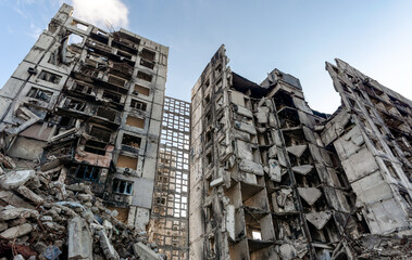 destroyed and burned houses in the city Russia Ukraine war