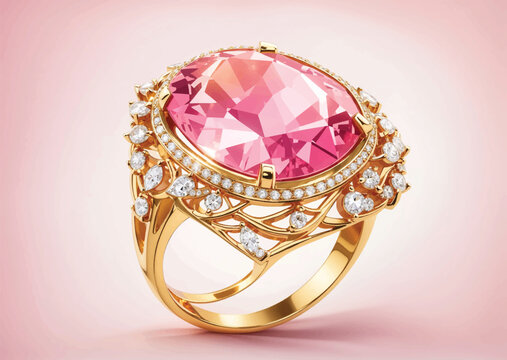 Gold ring with pink Vector illustration.