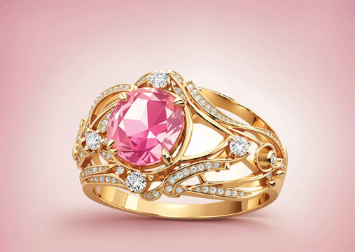 Gold ring with pink Vector illustration.