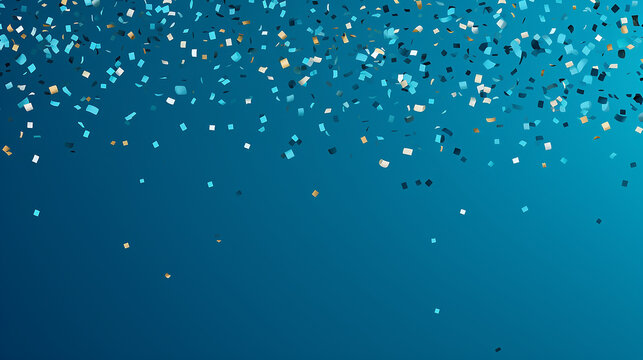 Confetti sparkles on a blue background, the theme of a holiday and a Birthday