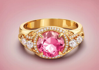 Gold ring with pink Vector illustration.