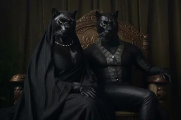 Tuinposter Black panther and companion dressed like black panther. Generative AI © William