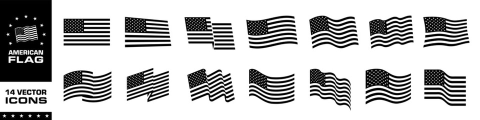 American flag icon set. Silhouette style. - 659442384