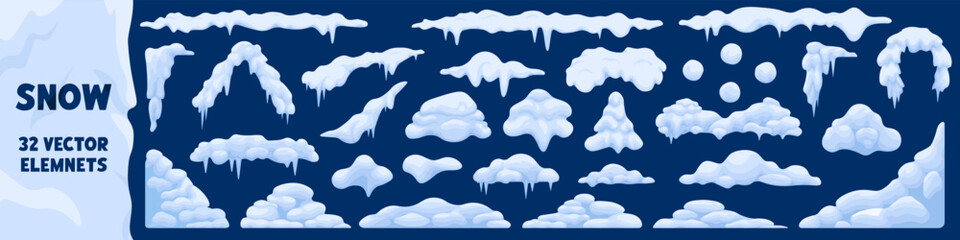 Snow icon set. Winter decoration. Flat style.