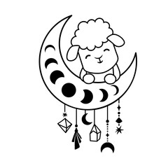 Sheep svg, Baby Sheep SVG, Sheep Moon Outline cut file, floral moon svg, moon svg, Sheep cricut, Cute sitting sheep svg