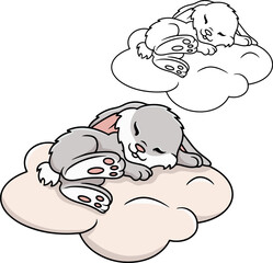 Cute bunny sleeping on a cloud bundle