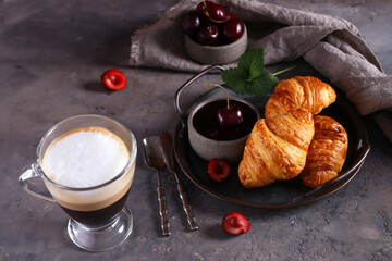 fresh breakfast croissant with jam