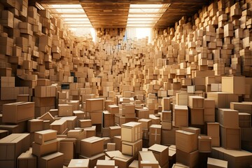 Stockpile of cardboard boxes with an oversupply of inventory. Generative AI - obrazy, fototapety, plakaty