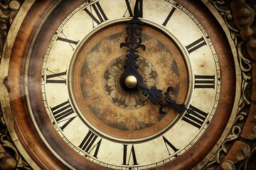 Fototapeta na wymiar Old-style clock with vintage background, spiral. Generative AI