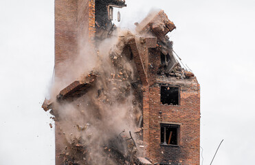 hit and explosion of a combat military missile in a residential building in Ukraine