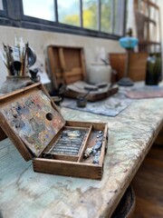 Antique palette and brushes Paris