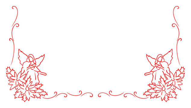 christmas frame with ribbon, angle and holy christmas background vector, line art