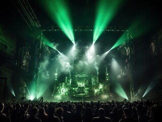 Obraz premium Amidst a sea of lights and pulsating beats, a euphoric crowd embraces the electrifying energy of the concert, lost in a wild world of music and entertainment