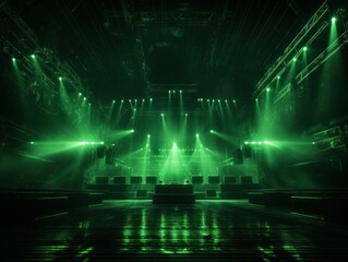 As the pulsing laser lights cut through the thick arena air, the concert stage came alive with vibrant green hues, setting the perfect backdrop for a night of electrifying music and unforgettable mem - obrazy, fototapety, plakaty