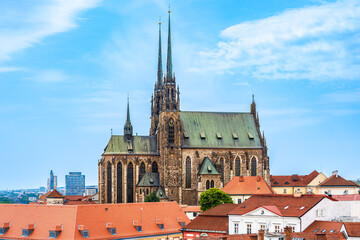 Brno, Moravia, Czech Republic: City skyline with the gothic medieval cathedral of St. Peter and Paul located on Petrov hill - 659445945