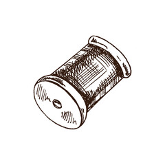 Hand-drawn sketch of skein of thread. Handmade, sewing equipment concept in vintage doodle style. Engraving style.