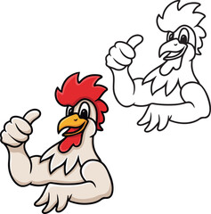 Cute cartoon rooster shows thumbs up