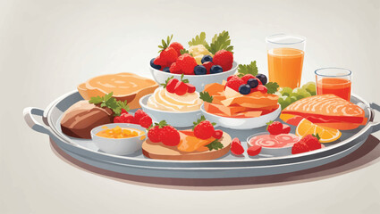 The process of preparing delicious food from above. Various Ingredients for dishes and food