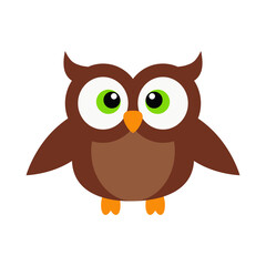 Cute little owl on white background. Cartoon animal character for kids cards, baby shower, invitation, poster, t-shirt composition, house interior. Vector stock illustration