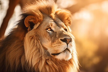 Closeup of male Lion animal face.