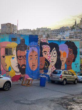 Amman, Jordan - November 1, 2021: Mural in the streets of Amman, Jordan
