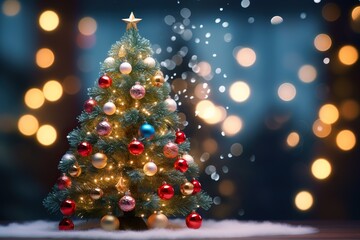 Obraz premium Christmas Tree With Baubles And Blurred Shiny Lights